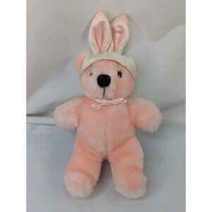 Dakin Pink Bear Plush Satin Rabbit Ears 6 Inch 1985 Stuffed Animal Toy